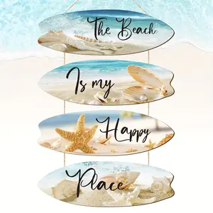 Wooden Ocean Style Wall Decor Set, Beach Bathroom Hanging Art Plaque, Nautical Theme Home Decoration for Bathrooms & Spas