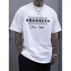 [Soft Graphic T-Shirt] Men's Brooklyn New York Graphic T-Shirt |   Soft Regular Fit Casual Tee with Bold Black & White Print, Machine Washable Round Neck Streetwear Top, Everyday Fashion