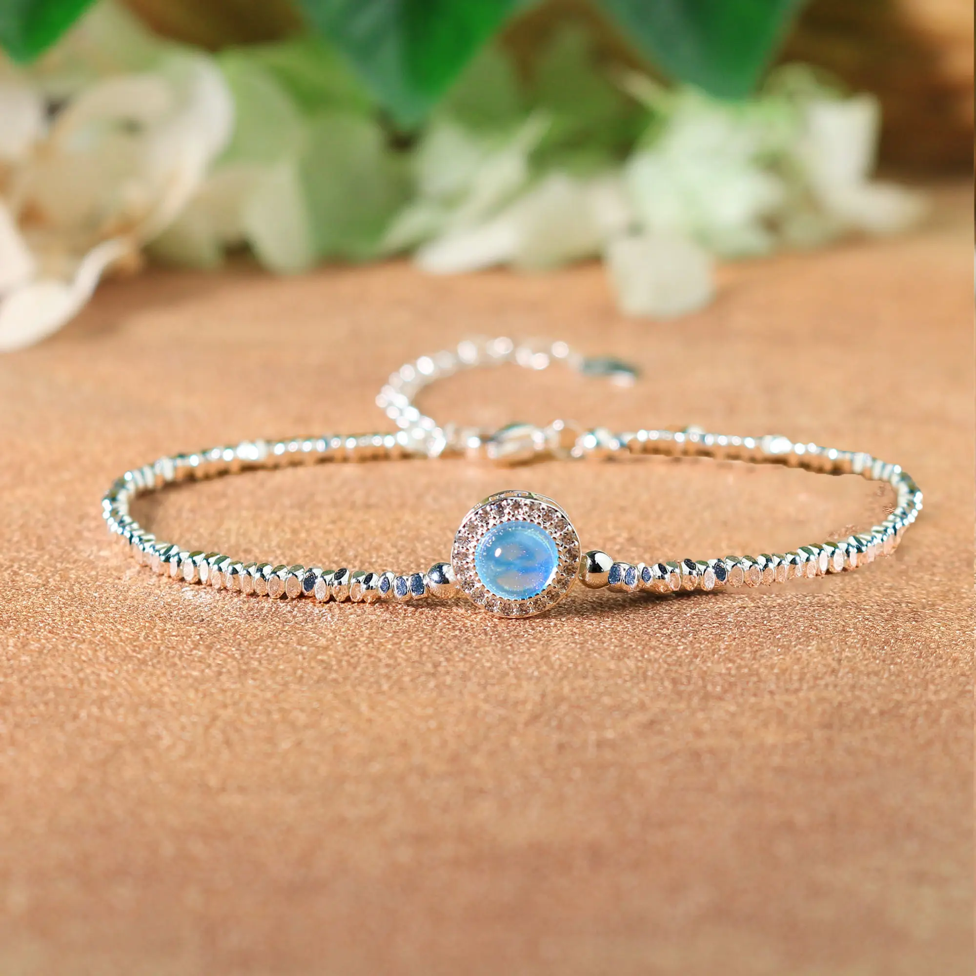 Dainty Aquamarine Charm Silver Chips Beads Healing Charka Crystal Chain Minimalist Daily Bracelet Gift