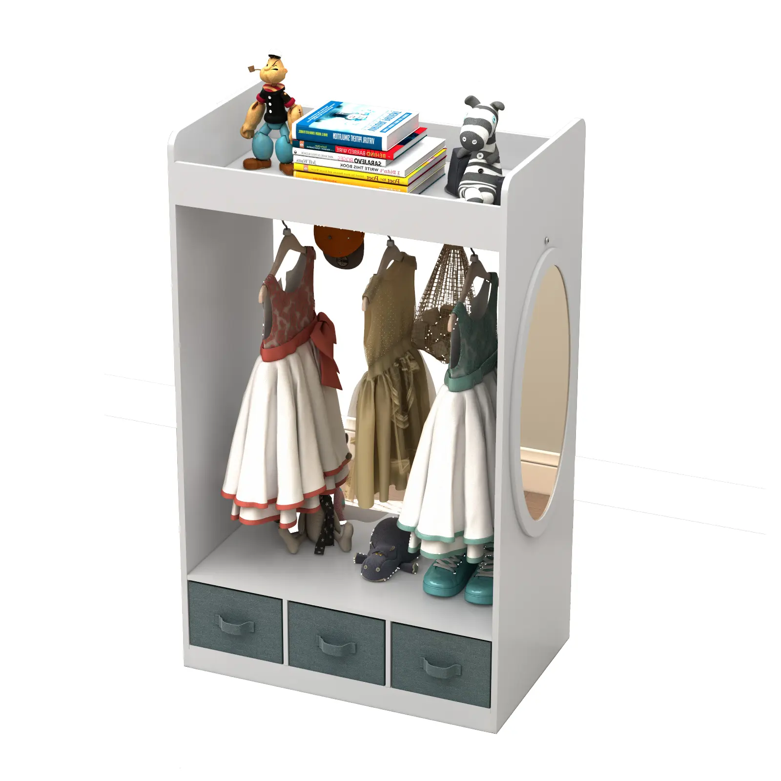 Pet Costume Organizer、Costume Rack、Pet Armoire、Open Hanging Armoire Closet with Mirror White