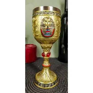 Ebros Ancient Egyptian Pharaoh King Tut Resin Wine Goblet Chalice With Liner
