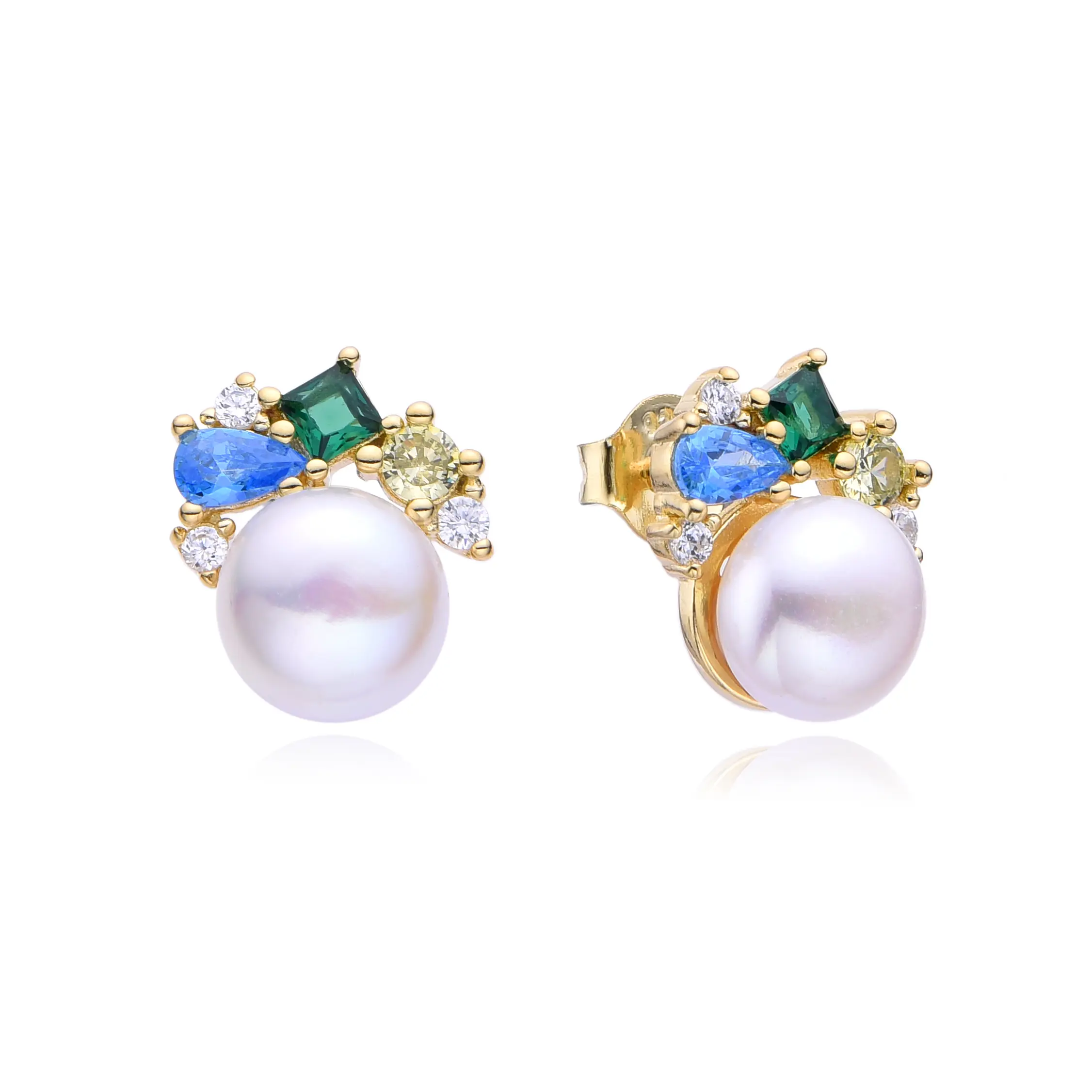 Green Aqua Pearl Stud Earrings
