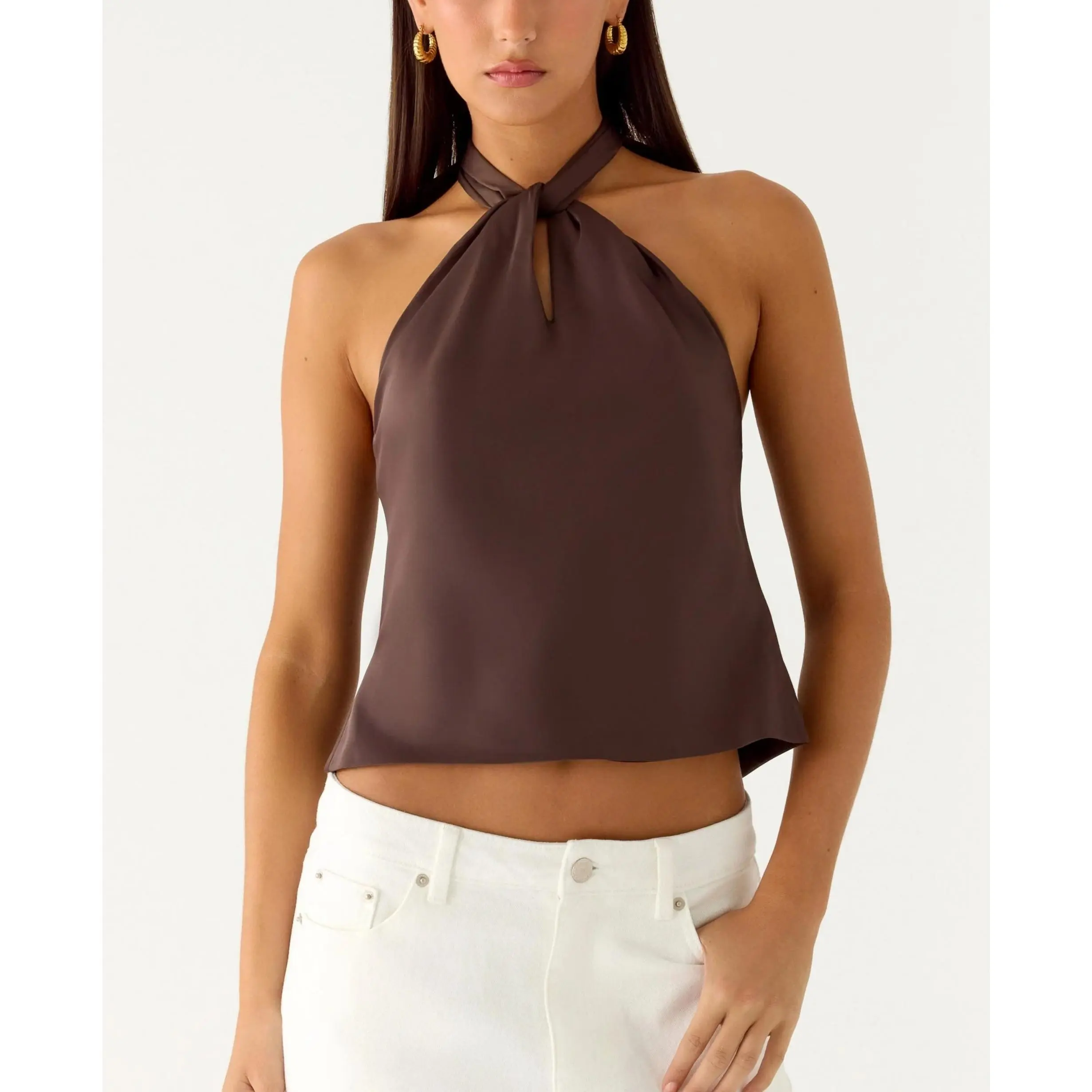 Women's Minimalist Basic Short Casual Fit Sleeveless Halter Tank Top - Solid Color, Backless, Tie-Up Cropped Vest for Lady Party, Tops For Women, Halter Top