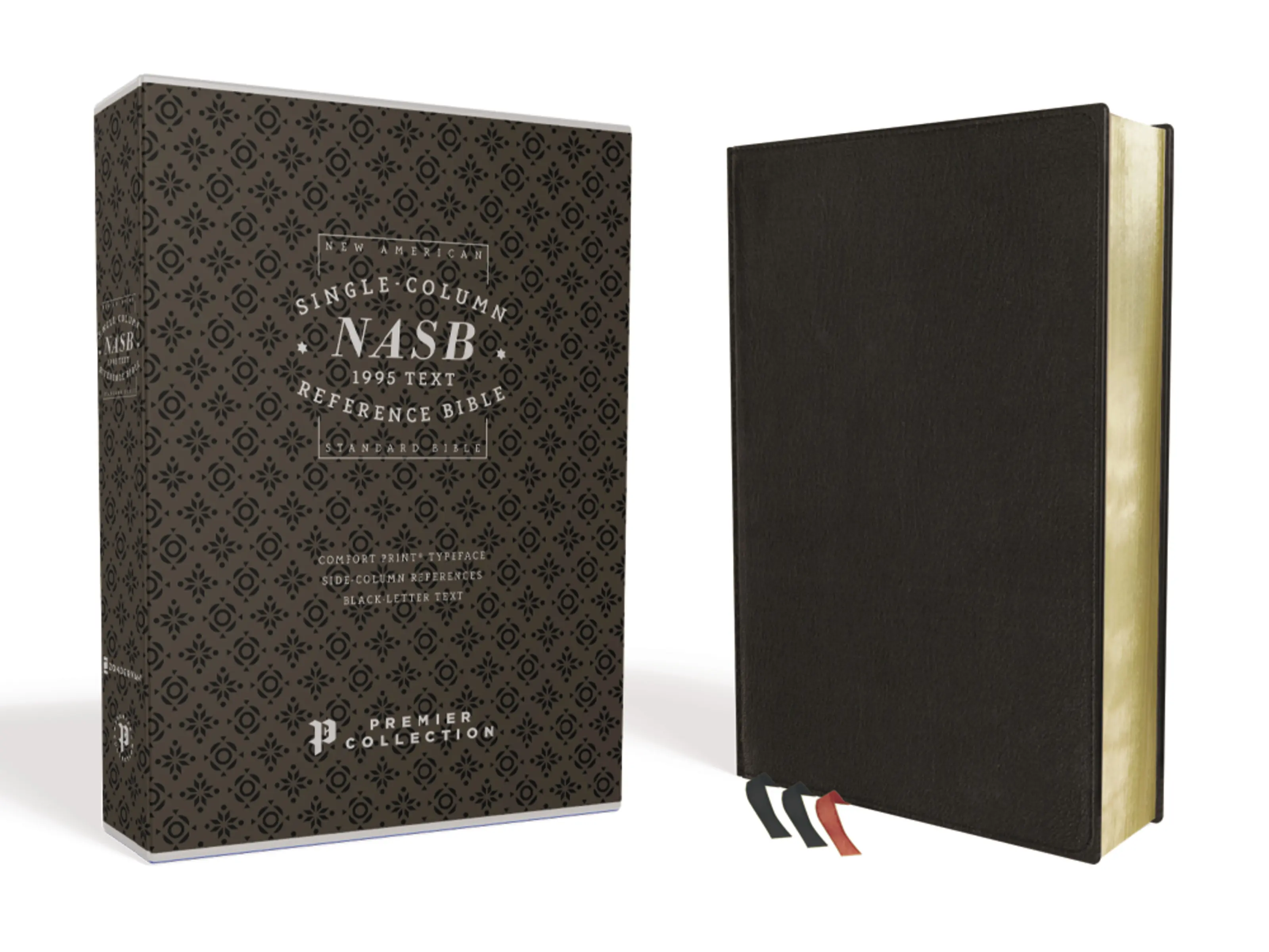 NASB, Single-Column Reference Bible, Wide Margin, Premium Goatskin Leather, Black, Premier Collection, Black Letter, 1995 Text, Art Gilded Edges, Comfort Print by Zondervan [Leatherbound Book]