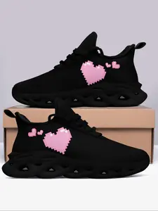 Women's Fashionable Heart Design Low Top Sneakers, Casual Comfortable Sports Running Shoes, Female All-match Round Toe Chunky Sneakers for Daily Wear, Running Athletic Shoes