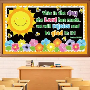 Summer Religious Bulletin Board Decorations Set Sunday School Lord Classroom Decoration Inspired Christian Sun Flower Cutouts Bible School VBS Library Church Window Wall Decor for Teacher