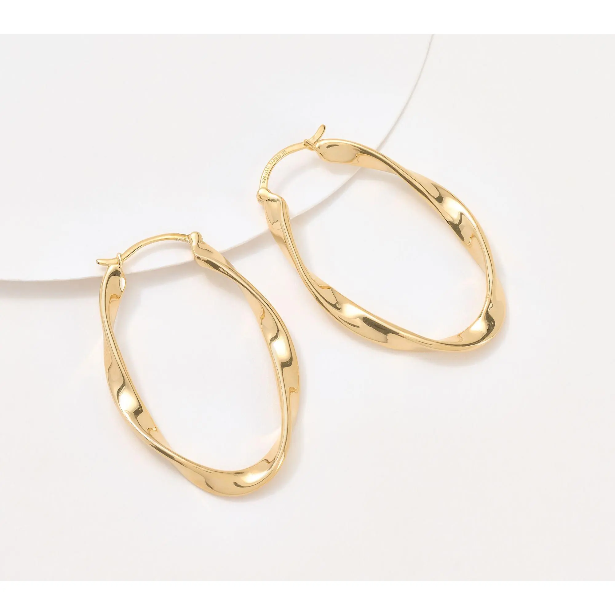Christian James by Scott Grimes 14K Clad 1-1/2" Oval Ripple Hoop Earrings