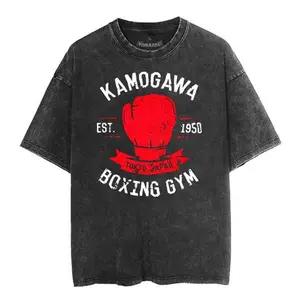 Menswear Distressed Streetwear T-Shirt - Japan Anime-Inspired, Festive, Vintage Washed Cotton, Loose-Fit, Short-Sleeve, Unisex Large Size for Summer