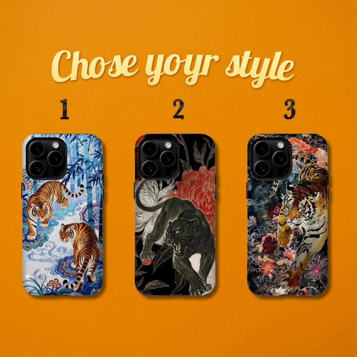Vintage Wild Tiger And Panther Phone Case, Traidional Art Cover For iPhone - Retro Tough Protective Case for iPhone