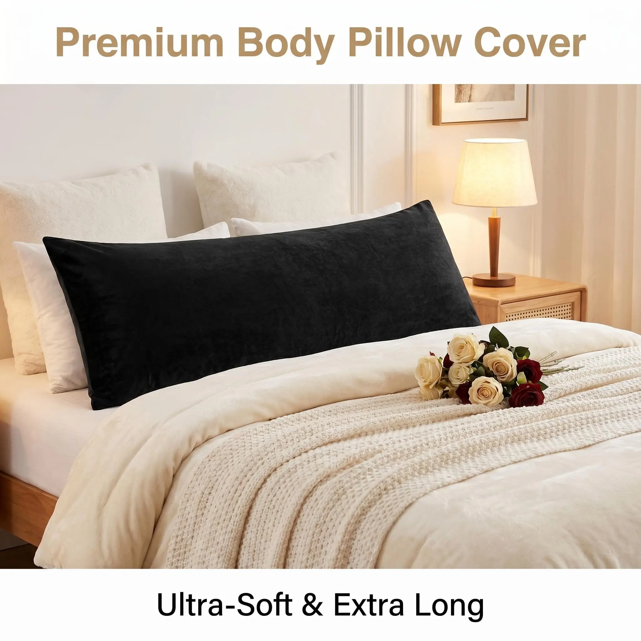 Bedsum Velvet Body Pillowcase - 20x54 Inches Soft & Cozy Luxury Long Pillow Cover with Hidden Zipper, Frictionless Skin-Friendly Body Pillowcase for Bed & Sofa, 1 Count