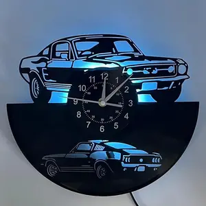 Classic Muscle Car Vinyl Record Wall Clock, Surprise Creative Wall Decorations, 12 in Diameter, Black christmas gifts room halloween treat