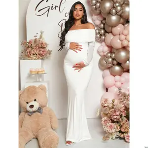 Long Shower Baby Fishtail - Off Women Pregnant Loomaby Shoulder Sleeve Dress For Maternity