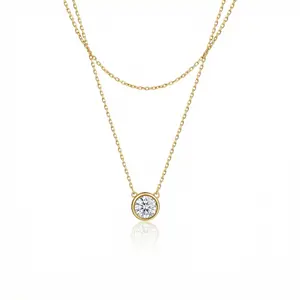 Solitaire Bezel CZ Diamond Necklace | Gold Necklace