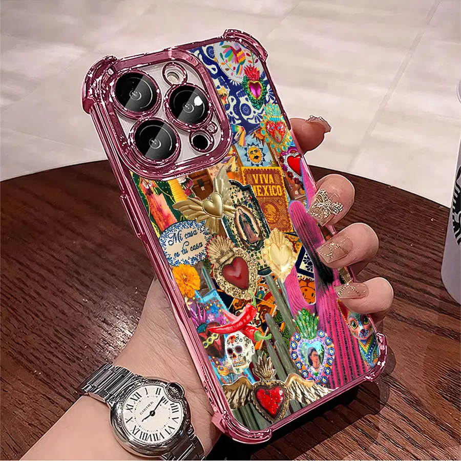 Mexican Folk Art Collage Shockproof Phone cases Case Compatible with iPhone 17 Air 16 15 14 13 12 11 Pro Max Plus xs max Featuring Strengthened Four Corners Soft Back for Drop Protection 2D printing