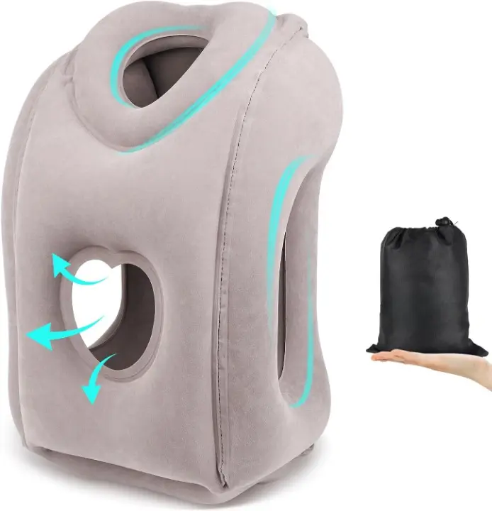 Travel Pillow for Airplane Comfortable Sleeping to Relieve Neck and Shoulder Pain, Support Head Inflatable Pillow for Long Flights,