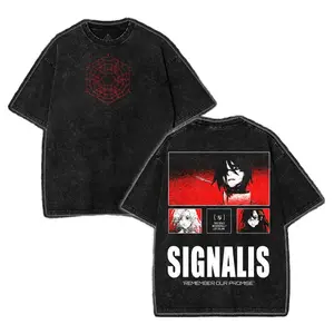 SIGNALIS REMEMBER OUR PROMISE Double Printed Unisex Acid Washed Lightweight Cotton T-Shirt, Horror Game Graphic Tee, Soft Comfortable Fit for Game Lovers, Ideal Gift for Men Fans