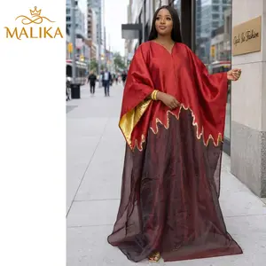 2pcs Set East Middle Red Brocard Boubou Dress With Strap Lining African Classical Party Dress Plus Size Luxury Long Sleeve Formal Women