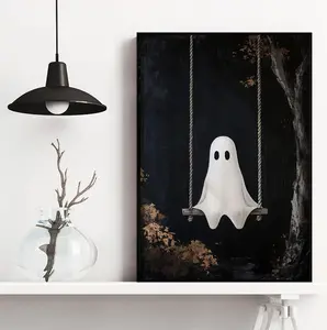 Gothic Halloween Ghost Vintage Poster, Premium Quality Wall Art, Full Moon Ghost Poster, Gift Halloween Poster
