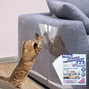 Anti-Cat Scratch Furniture Protector-12-Pack –Single-Sided, Heavy-Duty Self-Adhesive Tape, No-Residue for Couch, Doors & Walls - with 52 Twist Pins