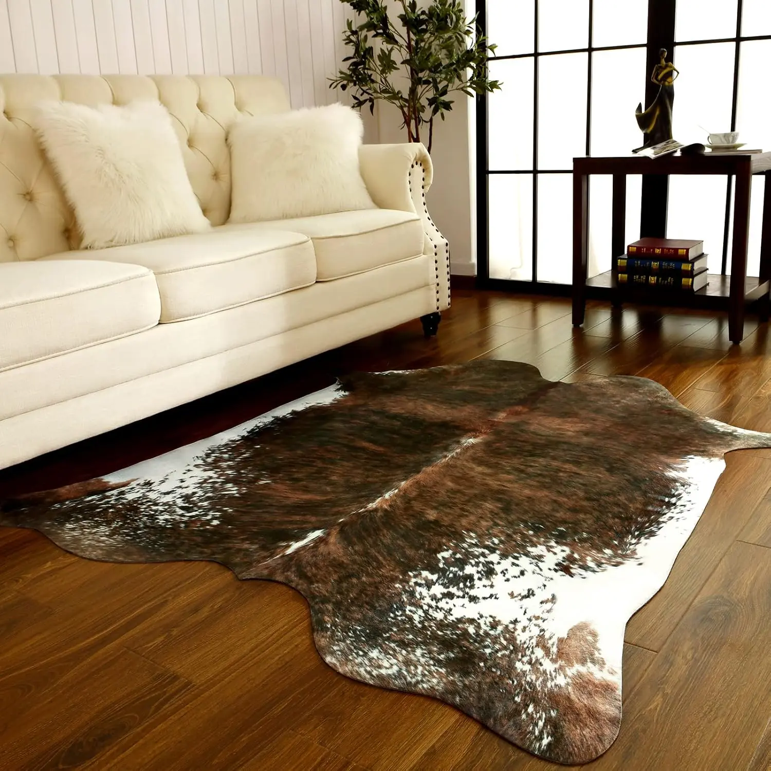 Fluffy Animal Print Cowhide-Inspired Western Cowboy Country Area Rug - Rustic, Soft, Non-Slip, Multi-Size, Easy-to-Maintain for Living Room, Bedroom Indoor Use, Fluffy Area Rug, Cowhide Rug