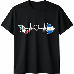 Mexico Nicaragua Flag - Mexican Nicaraguan HeartBeat Summer Casual Shortsleeve Cotton T-Shirt