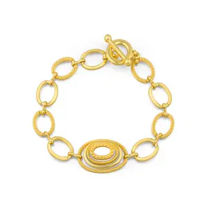 Aprilery Gold-Tone Oval - Linked Bracelet with Textured Center Accent, Elegant Jewelry for Daily Wear & Special Occasions