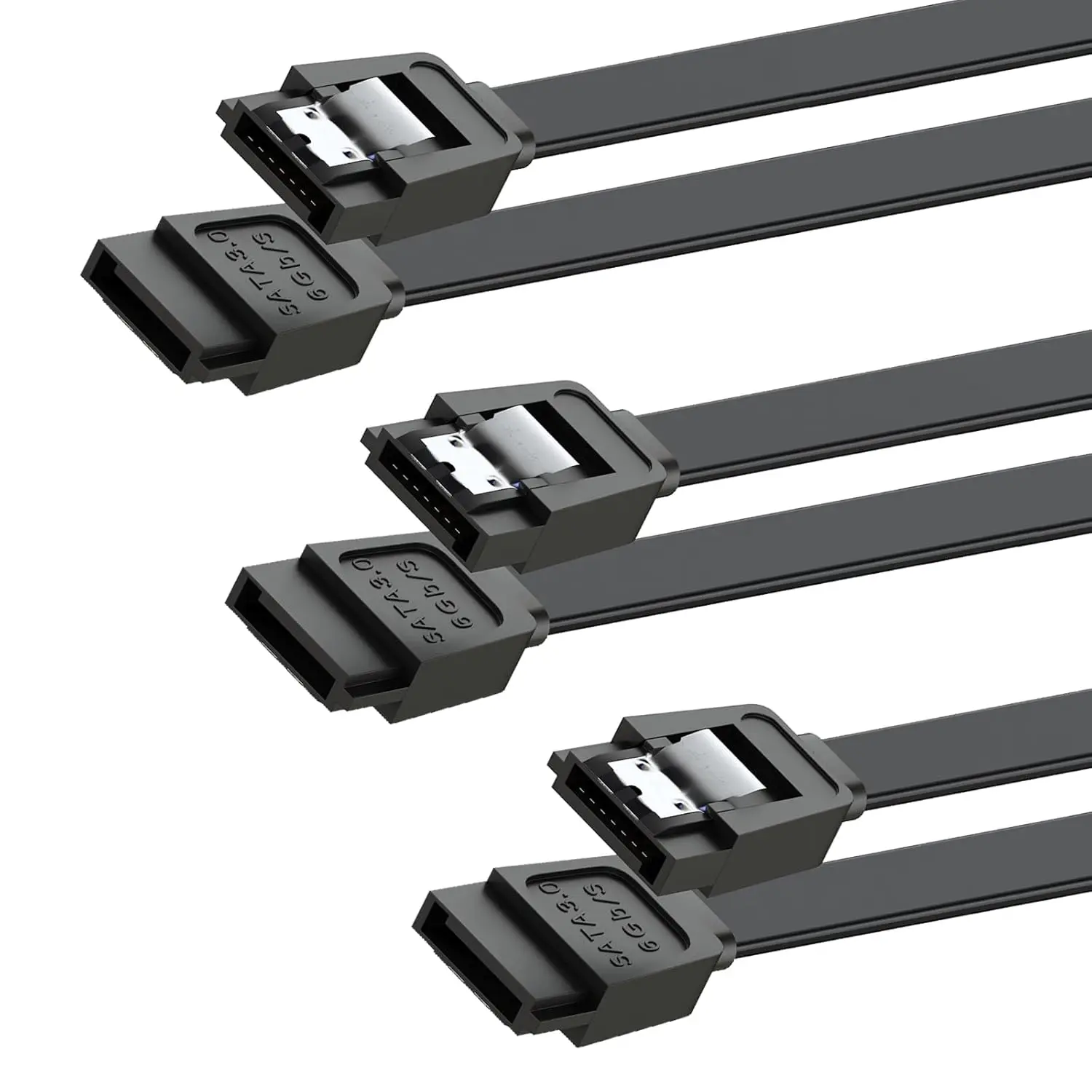 SATA Cable III for SSD HDD Data,3 PCS 6Gbps Straight Angle 15 Inch Sata Data Cable Compatible for SATA Hard Drive CD Driver, CD Writer,Black Mbiydeg