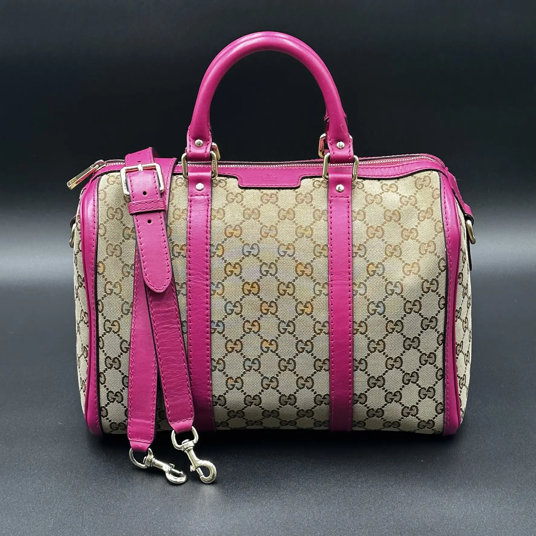 Pre-owned GUCCI canvas Boston bag Beige/Magenta GG Medium Joy for Women
