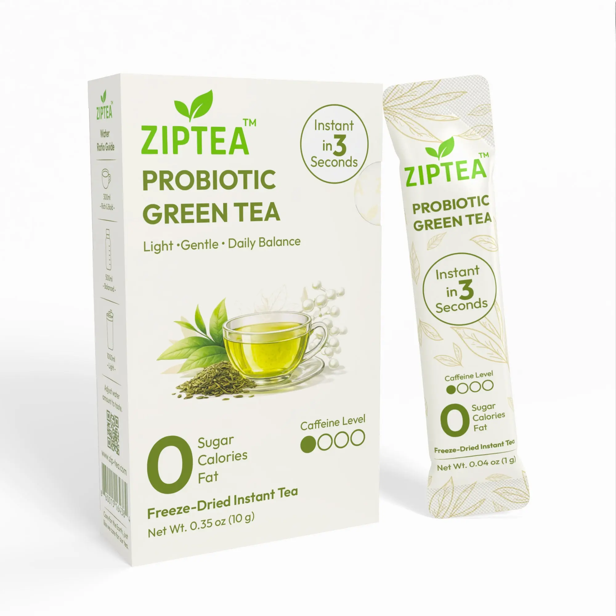 ZIPTEA Probiotic Green Tea, Freeze-Dried Instant Tea, 0 Sugar, 10-Stick Packs Beverage