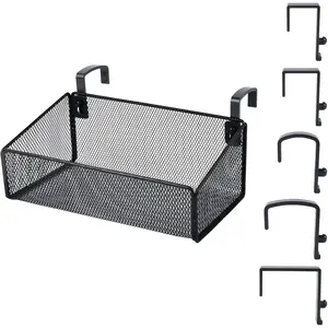 X-SBB39 Bedside Caddy Shelf Hanging Storage Basket for Bunk Bed, Office Cubical Walls, Baby Rails, College Dorm Organizer - 5 Pairs Sized Hooks for Phone, Glass, Magazine, Decor (Black) Metal Plastic