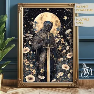 Medieval Knight Tapestry Style Art Mythical Celestial Fantasy POSTER UNFRAMED  Whimsical Boho Magical Decor Digital Download Vintage Aesthetic DND