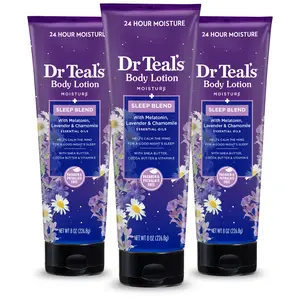 (A)Dr Teal’s 24Hr Moisture Sleep Body Lotion – Lavender & Chamomile Blend with Melatonin, 8 fl oz (3 Pack)