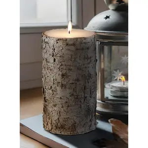 Serene Spaces Living Birch Bark Pillar Candle in 3 Sizes - Home Decor and Freshener