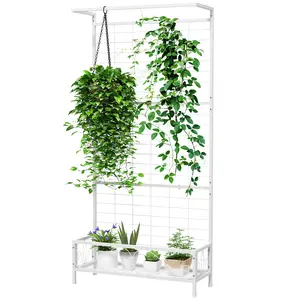 Outdoor plant holder with climbing support for backyard powder coated steel rust resistant trellis 68 inches tall white