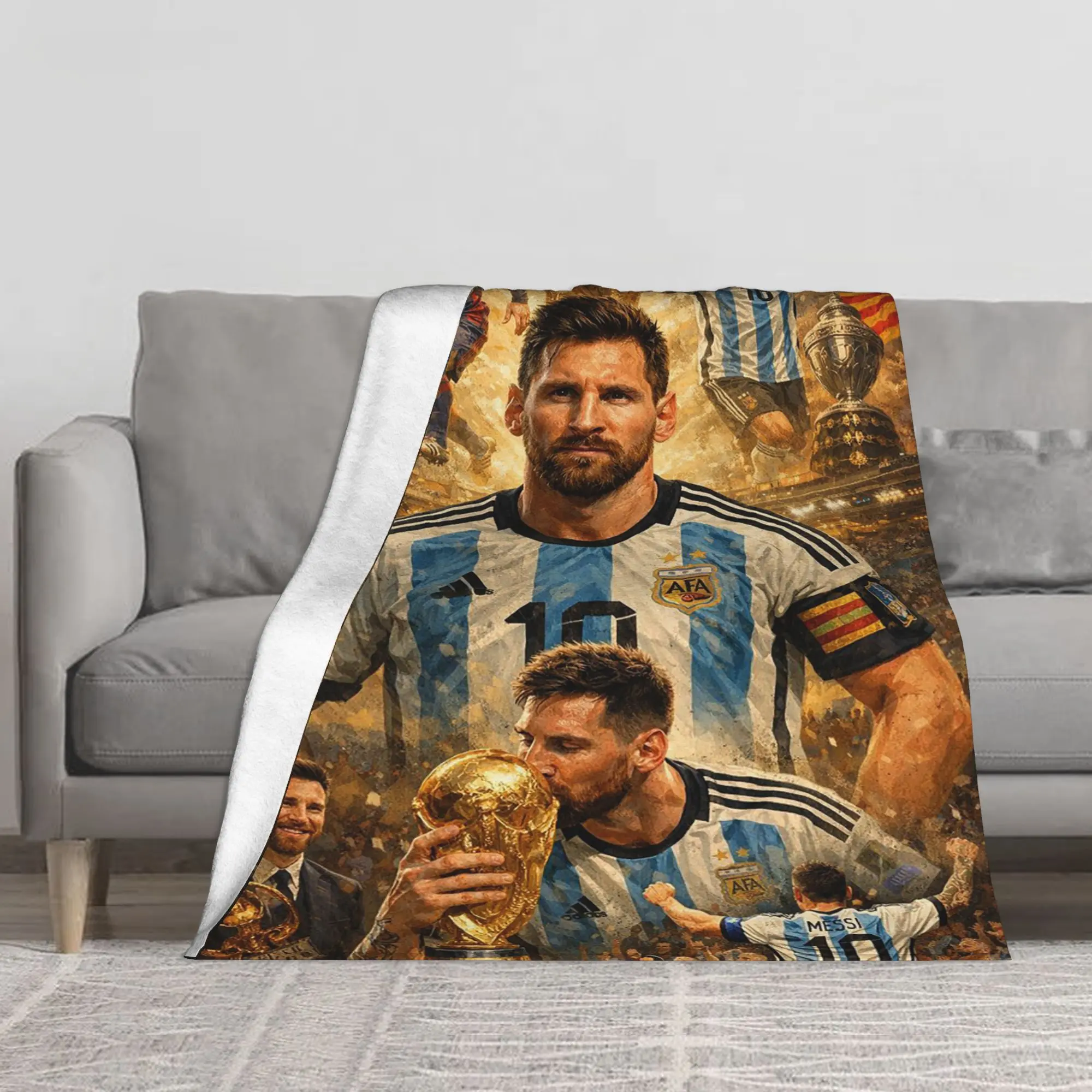 Soft Flannel Leo Messi No.10 Football Throw Blanket, Ideal Gift for Football Fans, Suitable for Sofa Beds Living Rooms (Loved by Adults & Children)