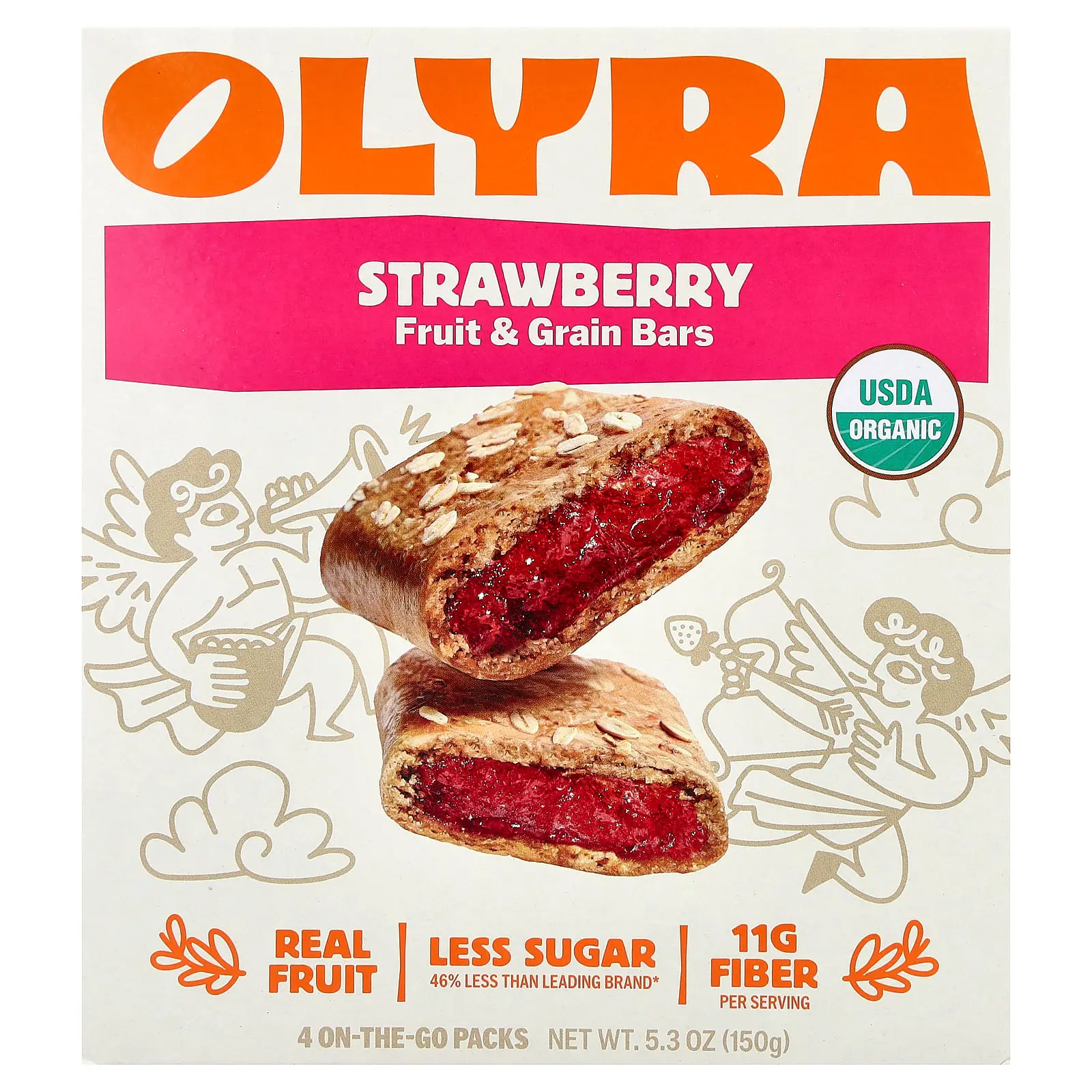 Olyra Fruit & Grain Bars, Strawberry, 4 Packs, 1.32 oz (37.5 g) Each