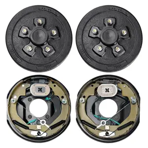 Trailer Hub Drum Kit, 5 On 4.5 Inch Bolt Circle, 10 X 2-1/4 Inch Electric Brakes, Self-Adjusting Brake Assembly For 3500 Lb Axle, 4-Hole Mounting, Backing Plates For Brake System Replacement, Compatible With Standard Trailers