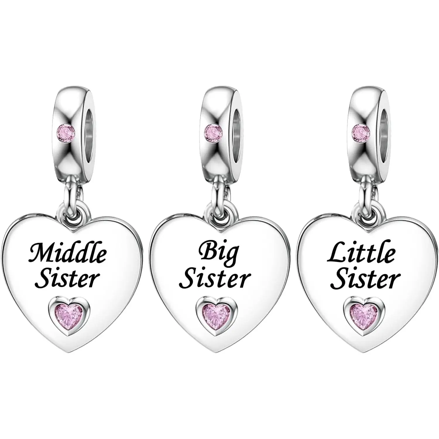 3 pcs Pink Dangle Heart I Love You Family Charms Compatible with Pandora Bracelet for Mom Mother Daughter Nana Granddaughter Best Friends Sister