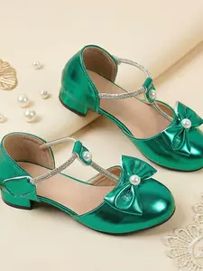 Girls' Elegant Bowknot Decorated Flat Shoes, Artificial Pearl Embellished Round Toe Flats, Cute & Comfortable Non-Slip Design, Fashionable Shoes for Daily Wear for Spring & Fall
