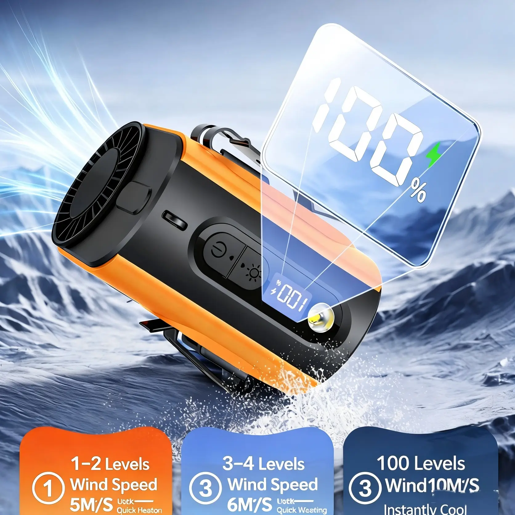 Portable Waist Clip Fan 5000 mAh Cool Clip Fan Under Shirt with LED Light USB Rechargeable Portable Design for Outdoor Play and Work