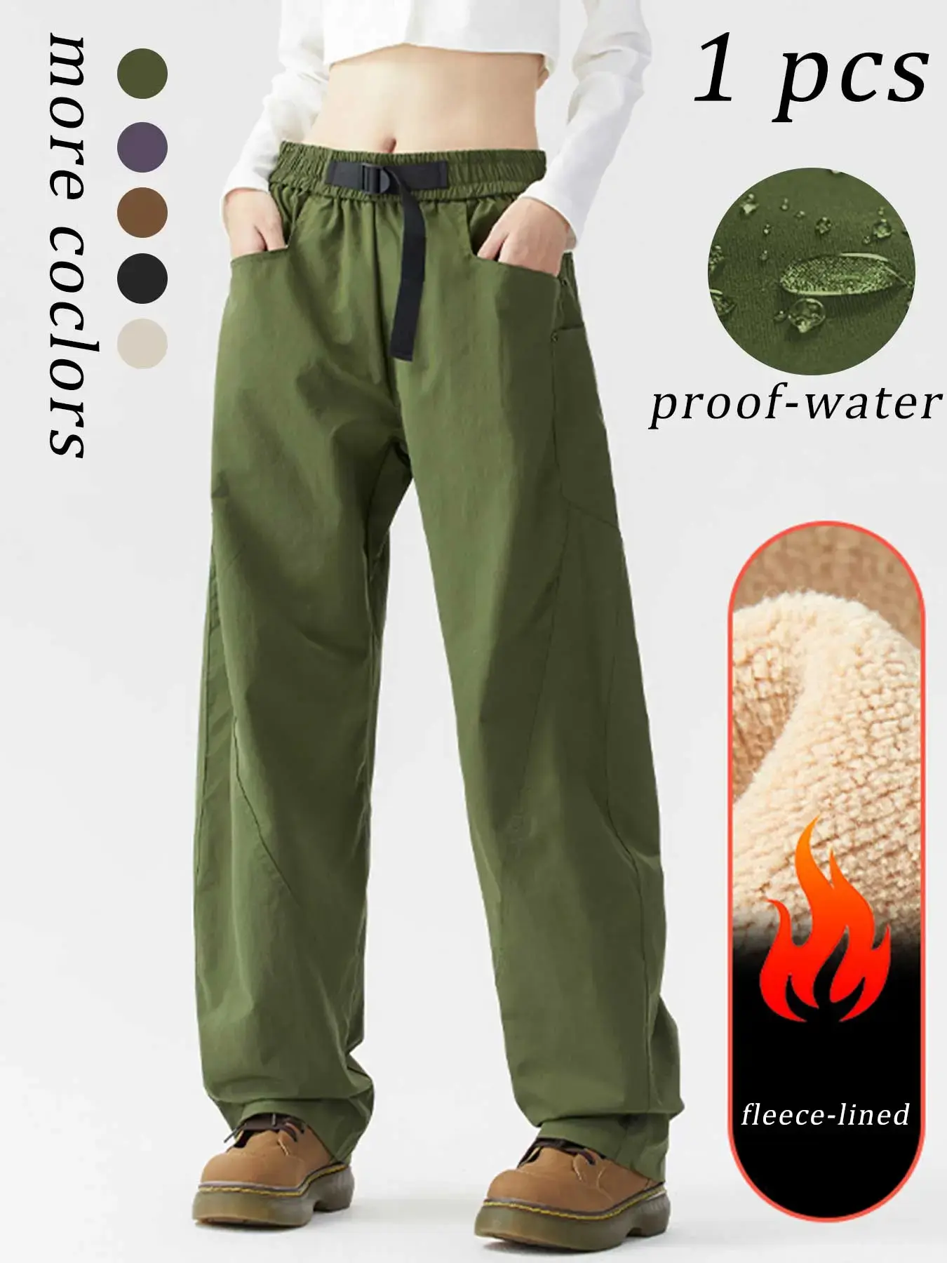 Women's Outdoor Hiking Pants, Windproof Waterproof Fleece Lined Thickened Loose Fit, New Trendy Mountain Climbing Workwear, Trousers, wardrobe staple, must have item, outdoor essential, everyday wear, essential piece