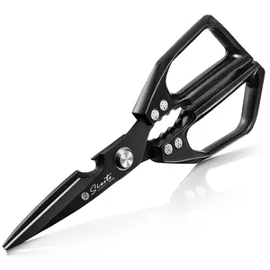 Sinito 7-in-1 Multi-Function Kitchen Scissors - Cut Meat Open Bottles Crack Nuts & More Black Utility Tool