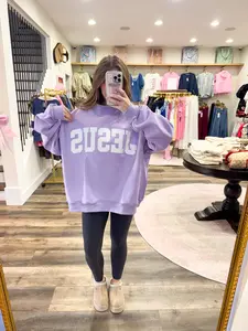 Jesus Embroidered MockNeck: Purple