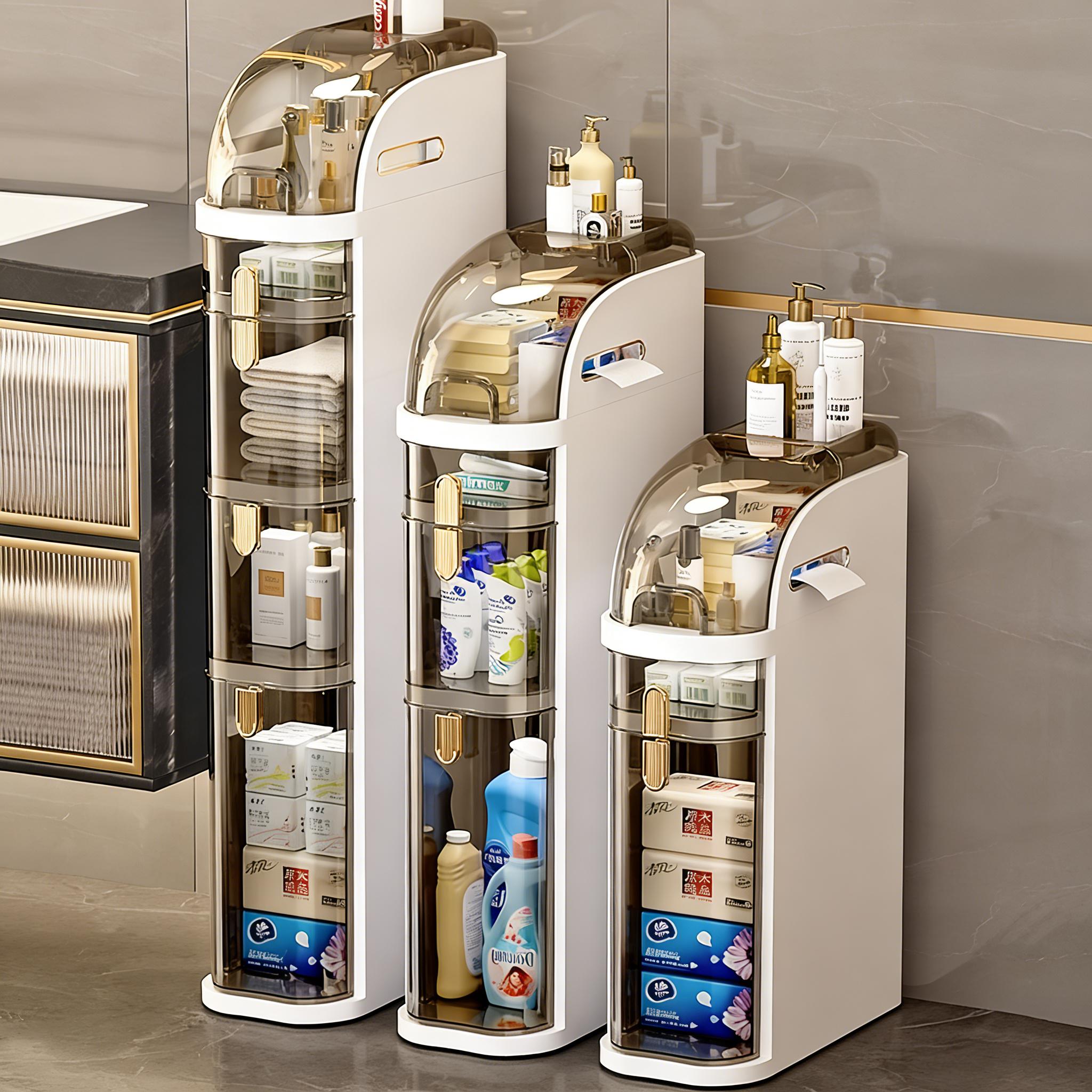 UFORU Ultra-thin bathroom locker, waterproof narrow bathroom locker, floor cabinet with wheels and toilet paper holder,