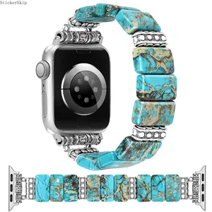 2026 NEW Natural Stone Bracelet Compatible with for apple Watch Bands 41/40/38/42/44/45/49Mm for Women, Handcrafted Elastic Single Loop Beaded Vintage Style Strap, Suitable for Iwatch Series 9, 8, 7, 6, 5, 4, 3, 2, 1 Se/Ultra