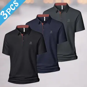Men’s Summer 3-Pack Trendy Versatile Polo Shirts – Contrast Collar, Quick-Dry Fabric, Essential for Golf & Business Casual M