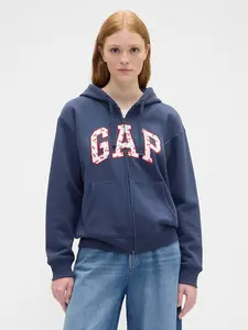 Women Relaxed Gap Logo Zip Hoodie - Navy Cherries