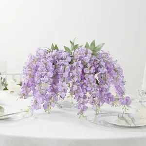 6 Pack Purple Artificial Wisteria Vines Hanging Plants, Long Silk Flowers Bushes - 4 Full Strands in 1 Bush - 21"