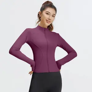 Outdoor Sports Jacket Running Fitness Long Sleeved Women Slim Yoga Clothes Quick Dry Zipper Cardigan Stand Up Collar Skinny Coat