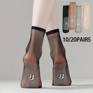 10 /20Pairs Ultra-Thin Seamless Invisible Short Socks, Crystal Tights, Women'S Summer Stockings, Non-Slip Toe Transparent Short Tube Tights, Women'S Stockings
